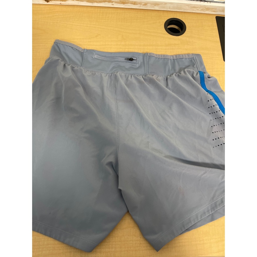 Under Armour HeatGear Mens Gray Blue Running Shorts Zipper Pocket Size Large